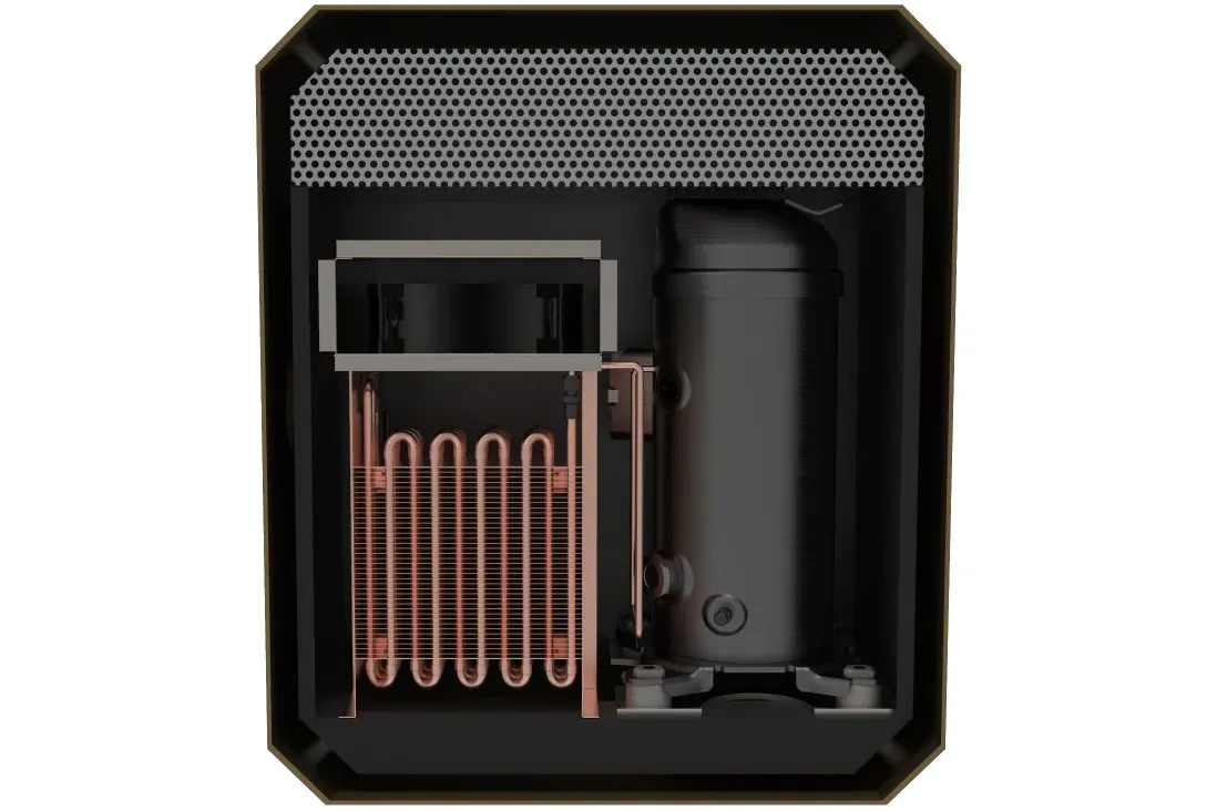 The refrigeration circuit: coil and compressor