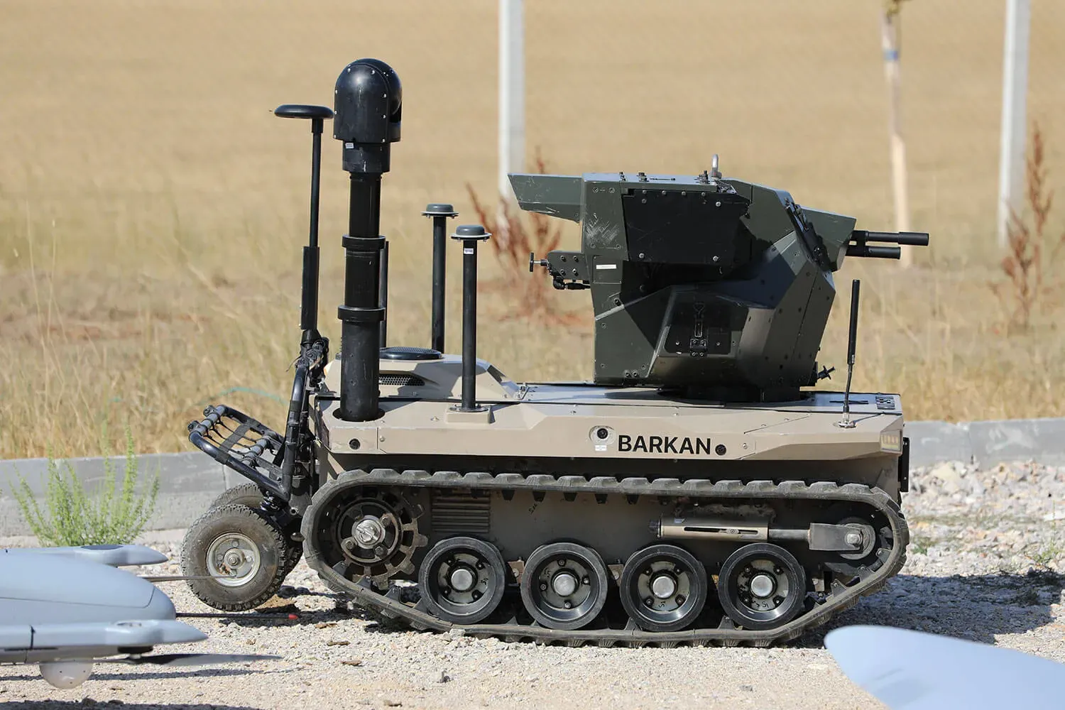 BARKAN in dry grass, mast above the weapon station