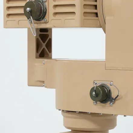 Both PED12 yoke arms frame the payload in a three-quarter view.