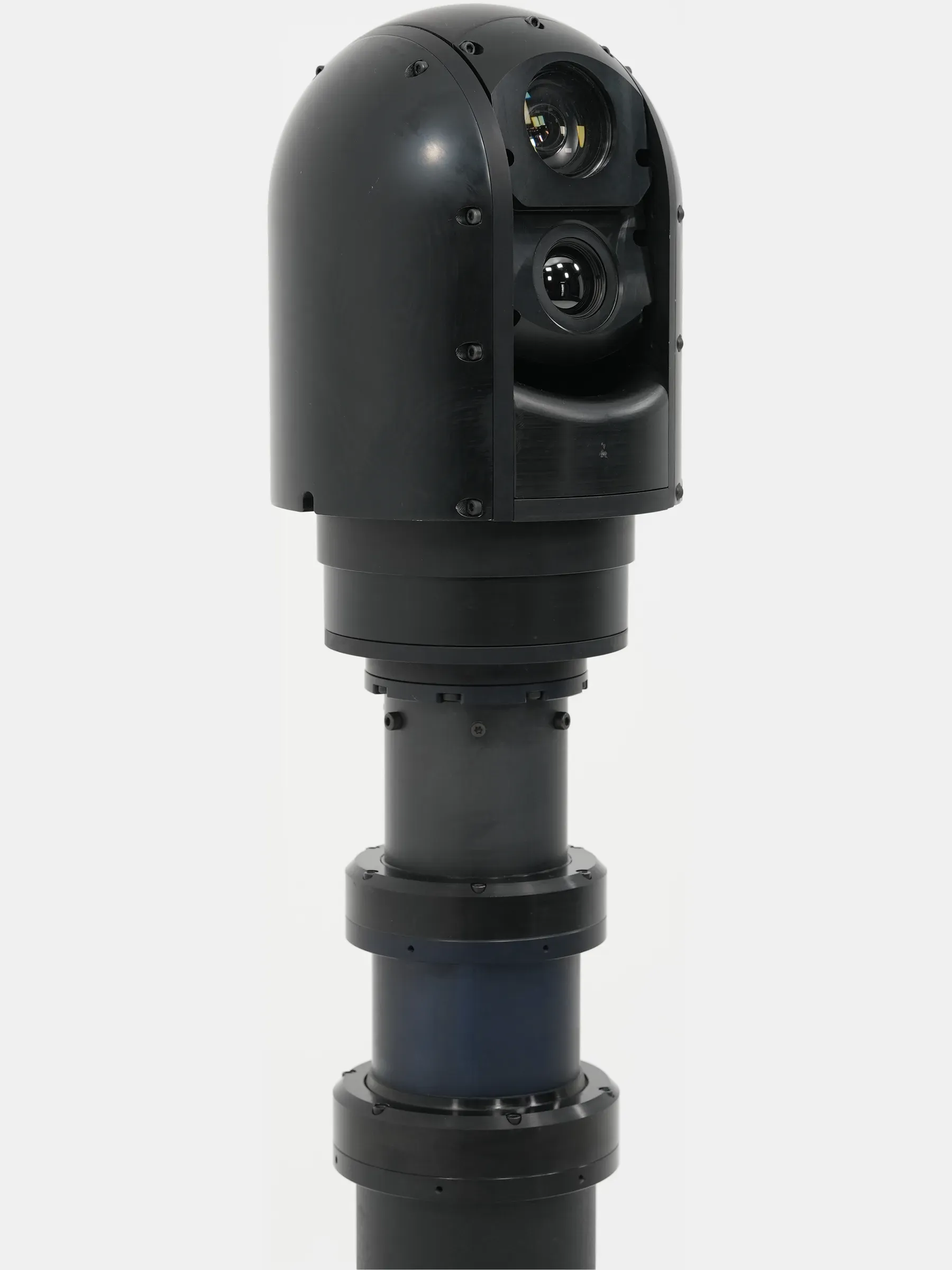 View of the SEG10 gimbal mounted on the top sections of a partly extended mast.