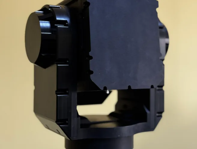 Side view of the SEG14 gimbal with the protective lens cover fitted over the sensor face.