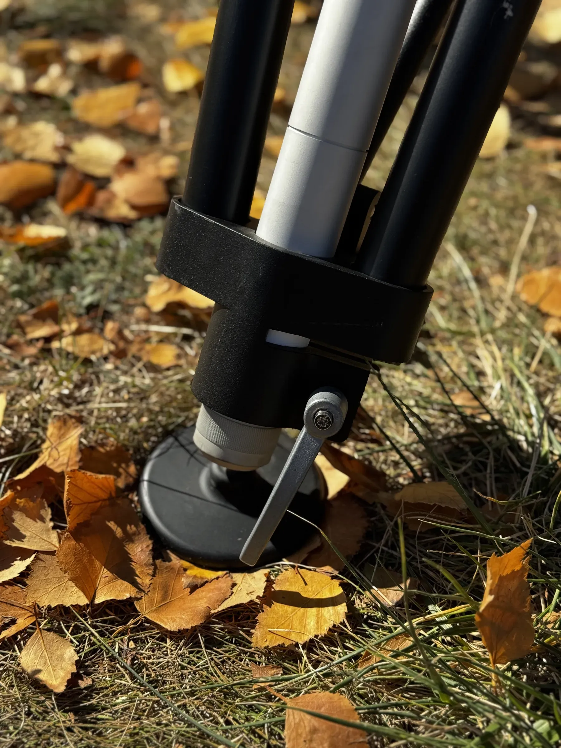 The foot and its locking lever in the leaves